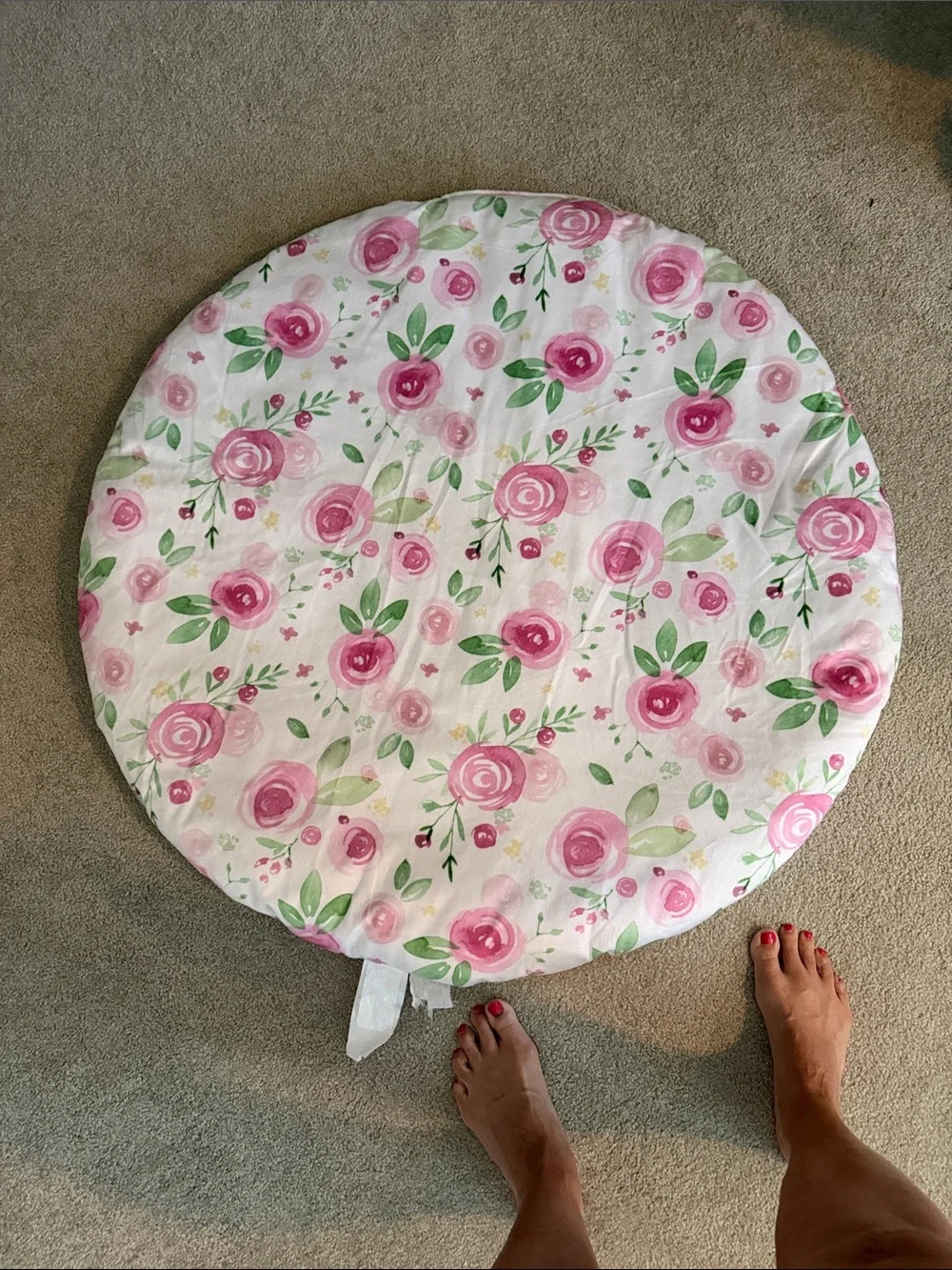Floral Elephant Round Nursery Play Mat - Pink & Green